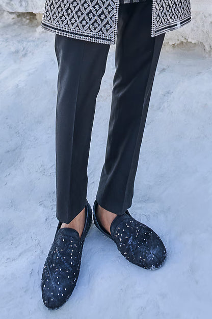 Rent Seema Gujral Black Raw Silk Embroidered Indowestern Set