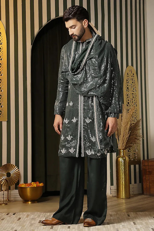 Rent Deep Forest Green Sequins Georgette Embroidered Kurta Set