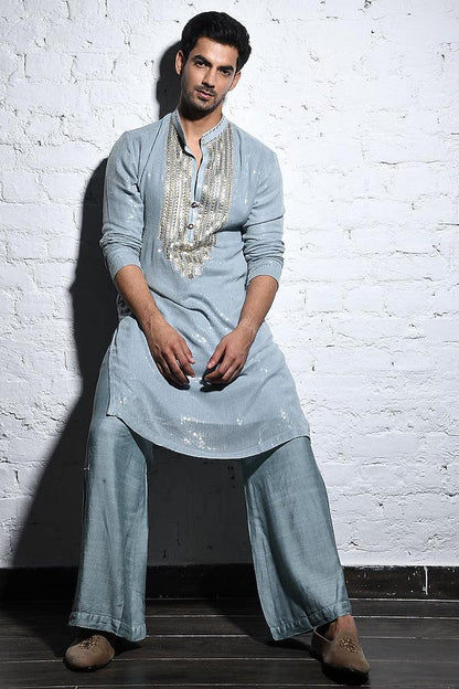Rent Sky Blue Sequins Embroidered Kurta Set
