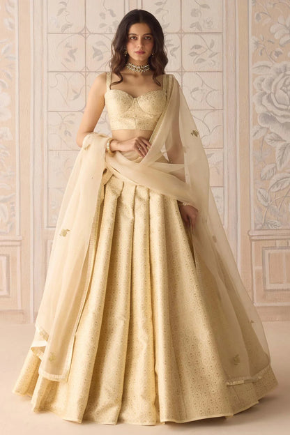 Rent Ivory Brocade Pleated Lehenga Set