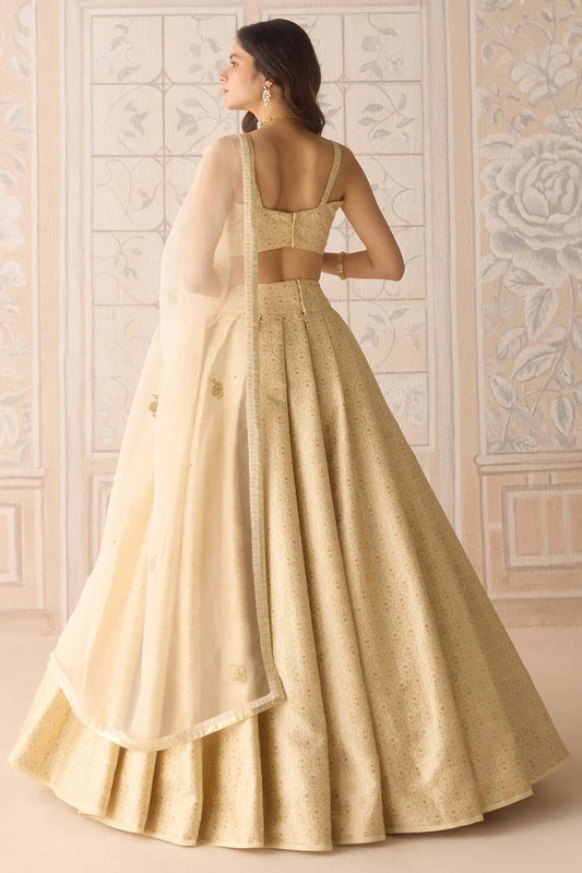 Rent Ivory Brocade Pleated Lehenga Set