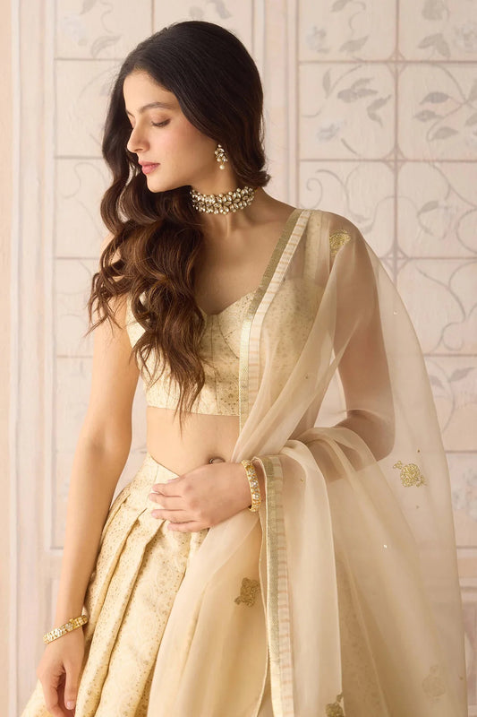 Rent Ivory Brocade Pleated Lehenga Set