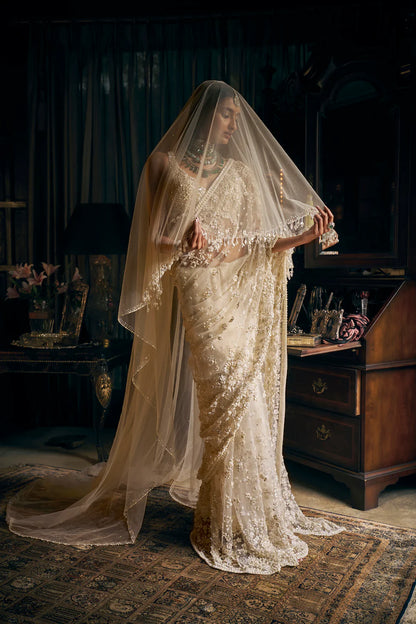 Rent Seema Gujral Ivory Three-dimensional Saree Set