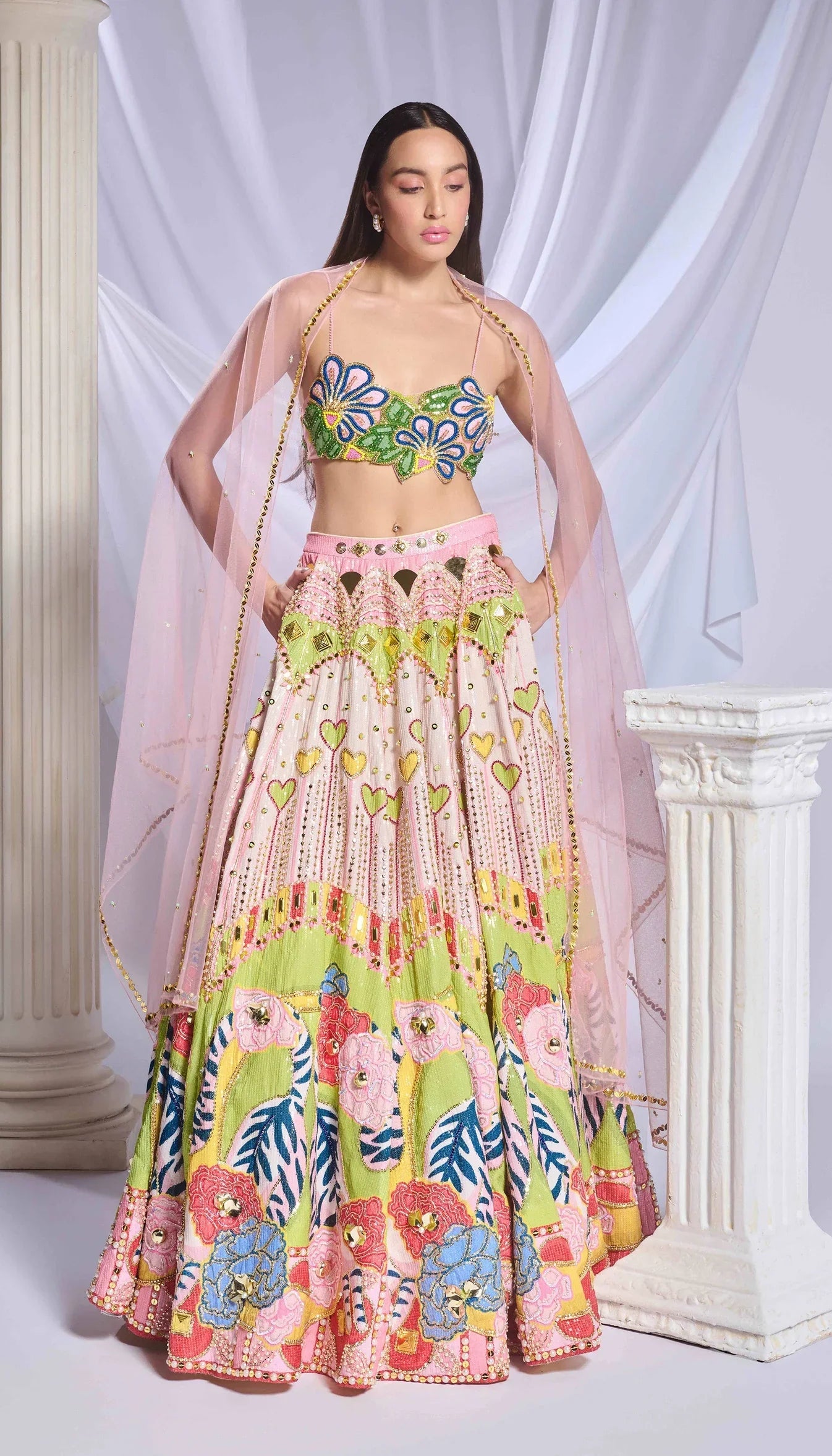 Rent Papa Don't Preach by Shubhika Multi-Colored Sequins Printed & Embroidered Lehenga Set