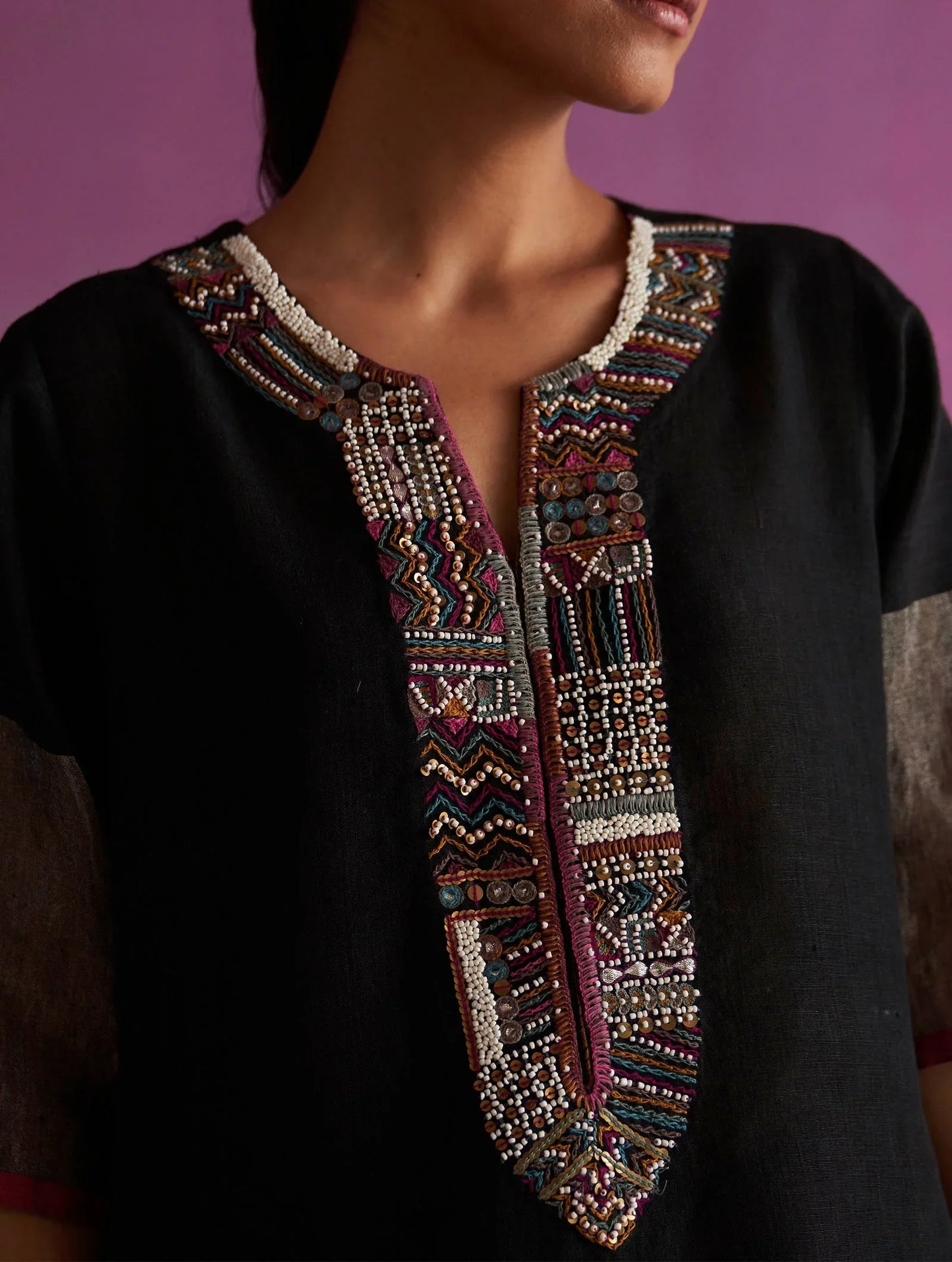 Buy Summer Vacation Embroidered Black Kurta