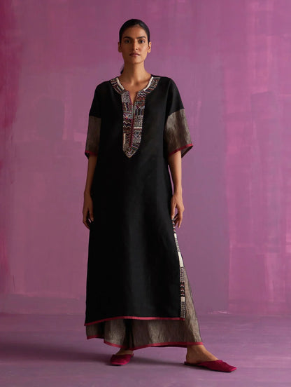 Buy Summer Vacation Embroidered Black Kurta