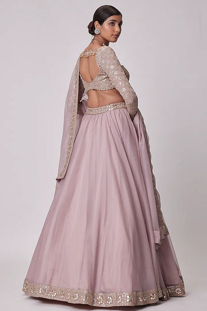Rent Vvani By Vani Vats Ash Pink Organza Lehenga Set