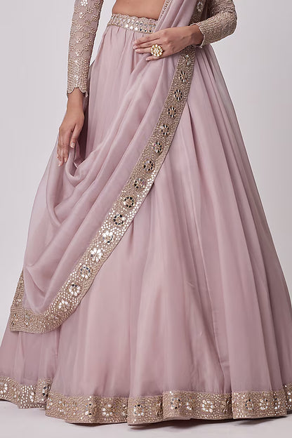 Rent Vvani By Vani Vats Ash Pink Organza Lehenga Set