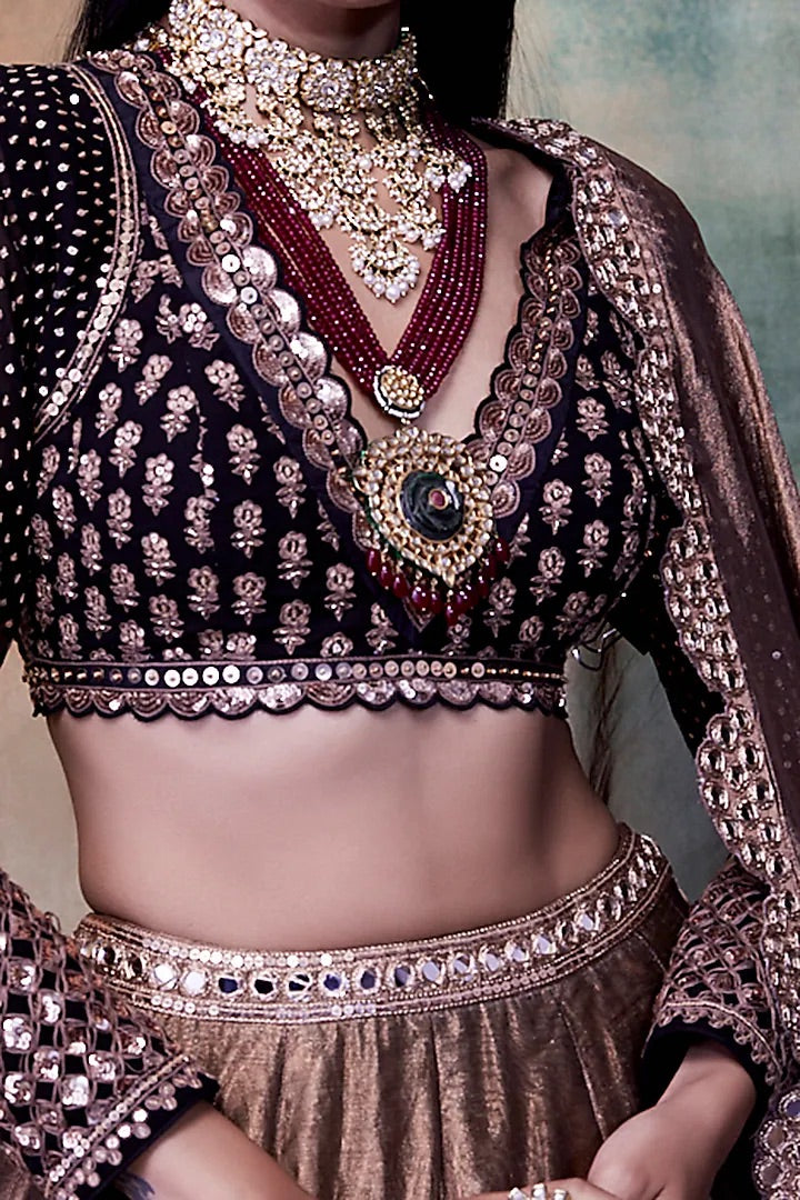 Copper Tissue Hand Embroidered Lehenga Set