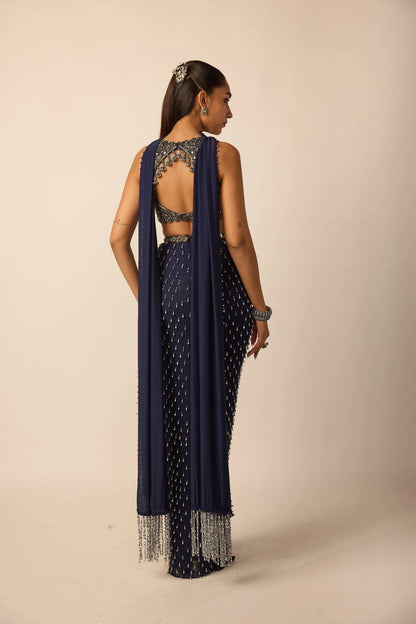 Rent Vani Vats Deep Blue Single Drop Draped Skirt