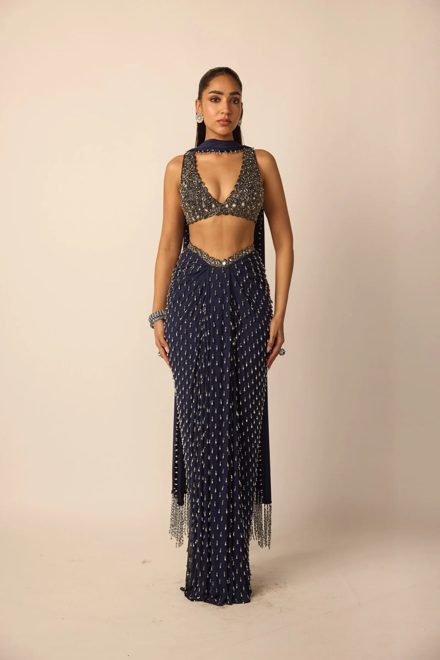 Rent Vani Vats Deep Blue Single Drop Draped Skirt