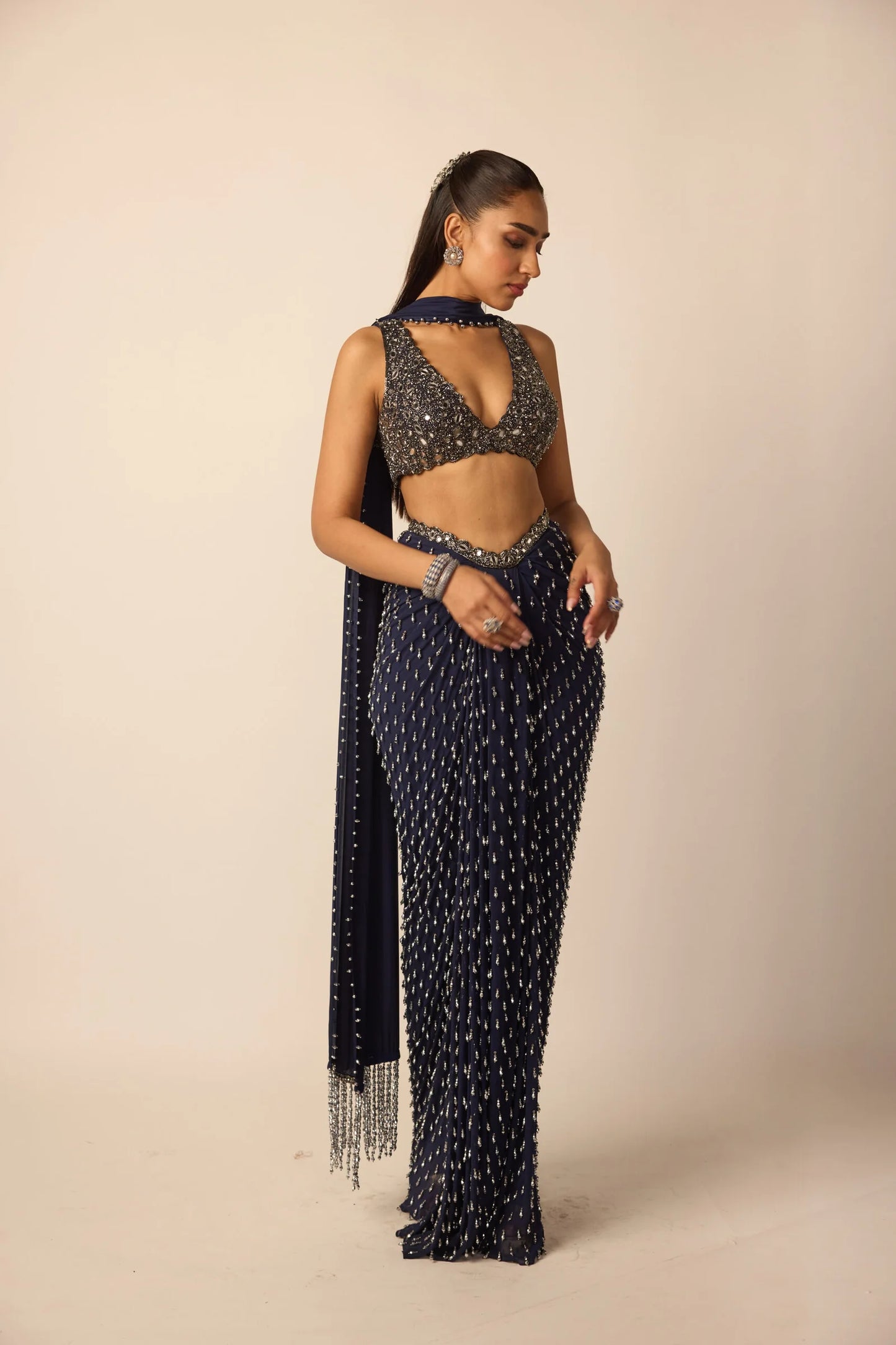 Rent Vani Vats Deep Blue Single Drop Draped Skirt
