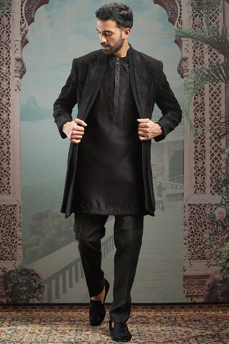 Rent Black French knot embroidered jacket set