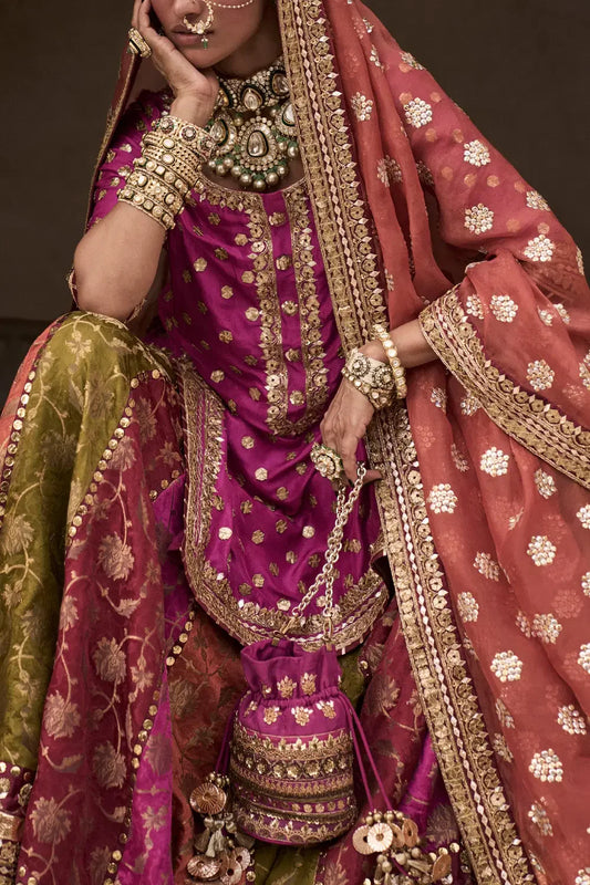Rent Iqbal Hussain Multicolour floral woven jamawar lehenga set