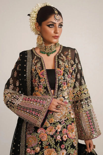 Rent Hussain Rehar Black floral embroidered kurta set