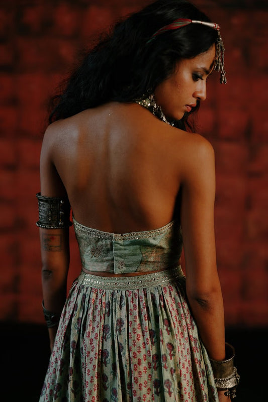 Rent Drishti & Zahabia Mint floral printed lehenga set