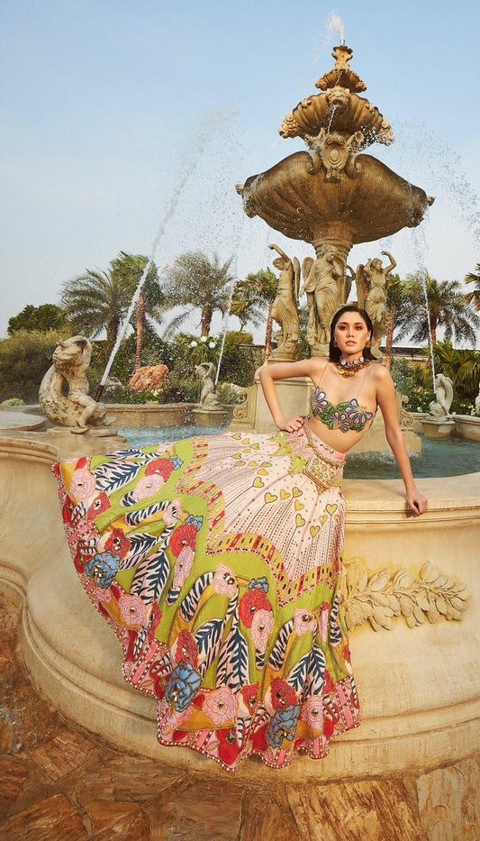Rent Papa Don't Preach by Shubhika Multi-Colored Sequins Printed & Embroidered Lehenga Set