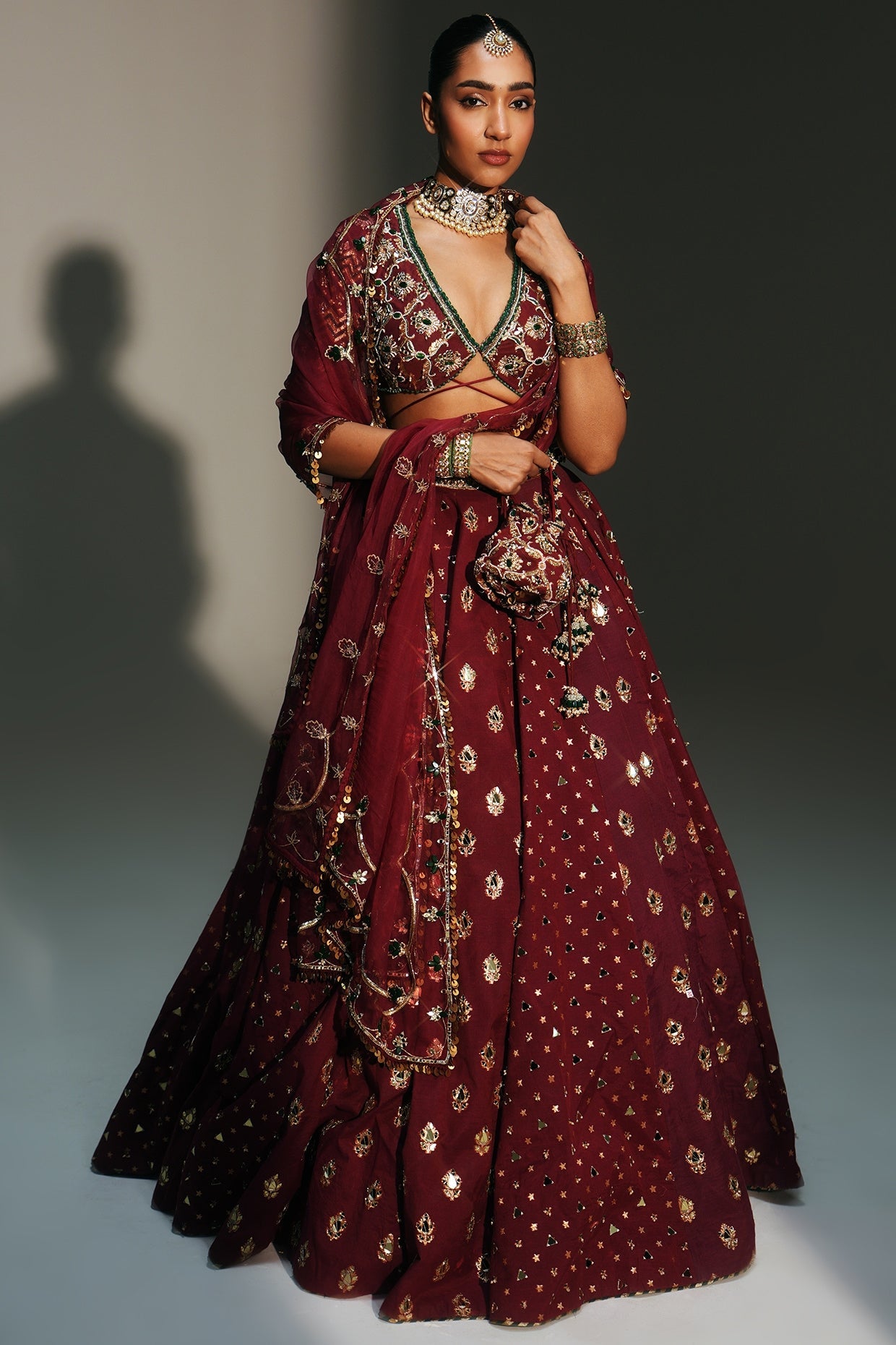 Rent Mahima Mahajan Sindoori Red Banarasi Silk Chanderi Lehenga Set