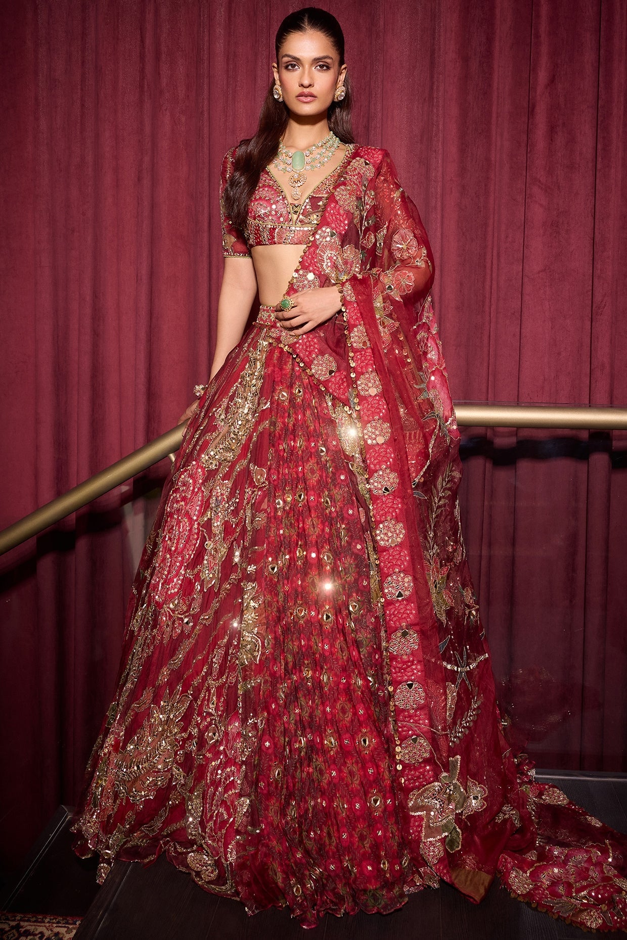 Rent Mahima Mahajan Sindoori Red Organza Lehenga Set