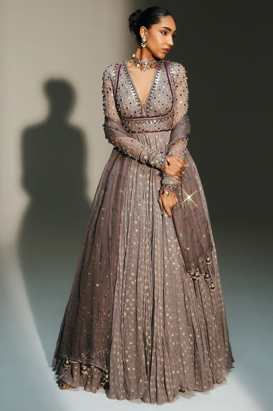 Rent Mahima Mahajan Platinum Banarasi Georgette Anarkali Set