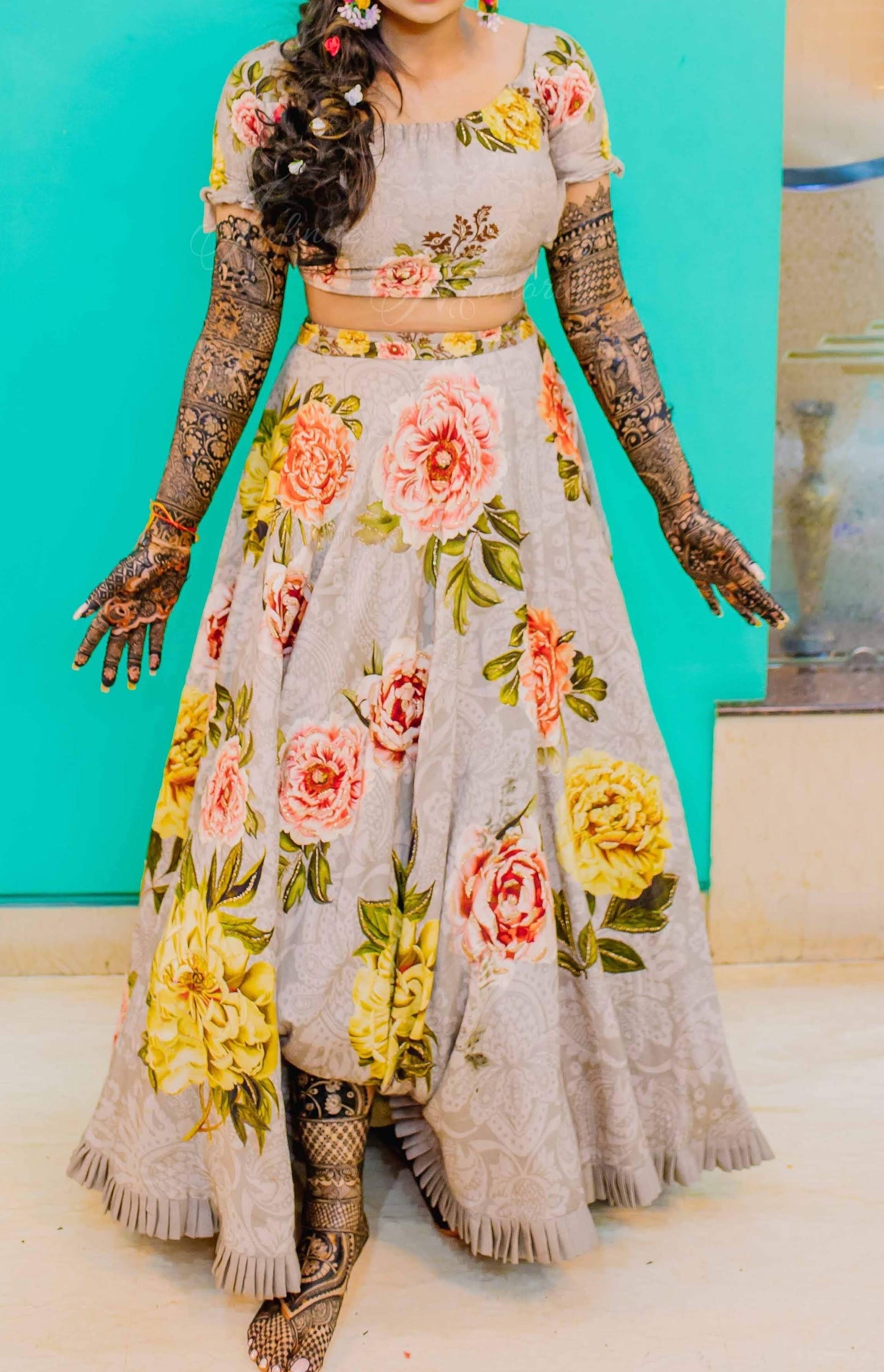 Floral off shoulder skirt set