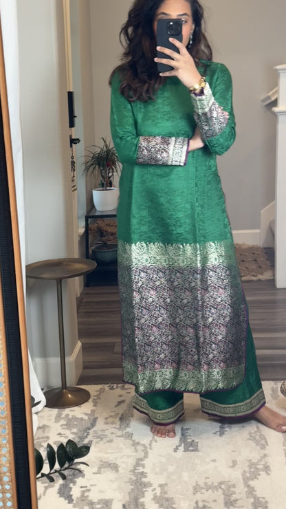 Rent - Green brocade long kurta set