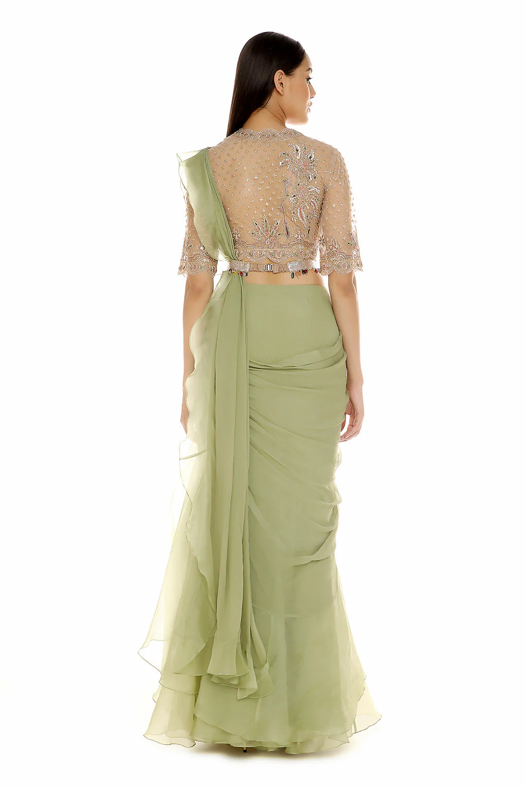 Rent Ridhi Mehra Chiffon Organza Draped Ruffle Saree