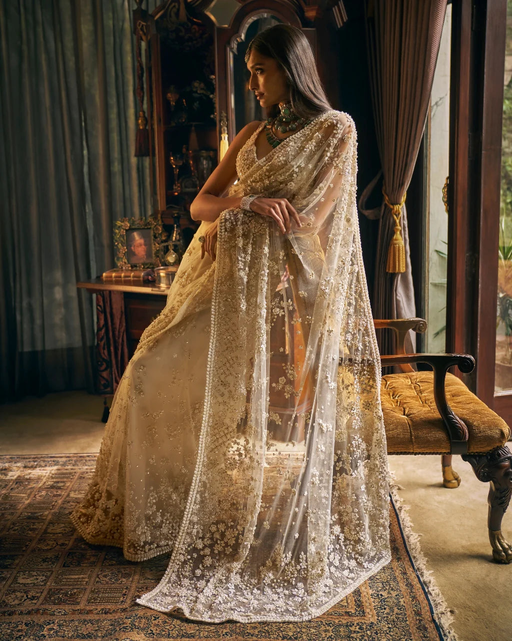 Chamee And Palak - Yellow Jacquard Skirt Set
