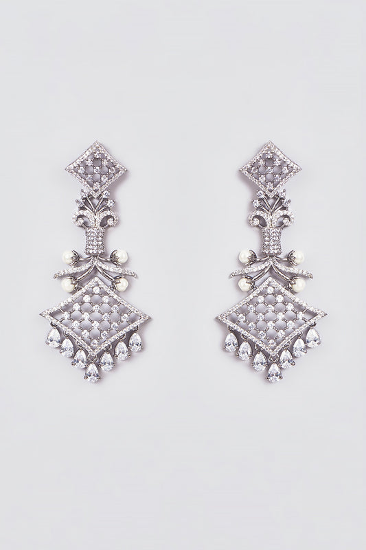 Rent White Finish Zircon Dangler Earrings