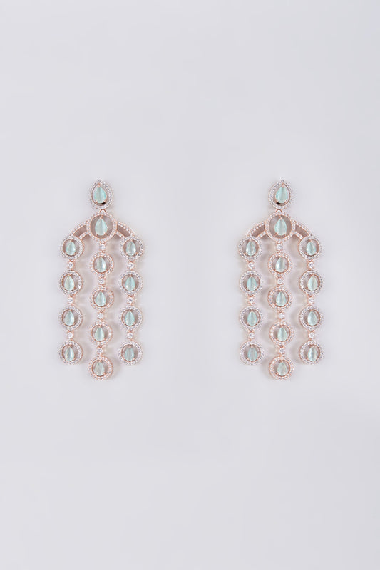 Rent Rose Gold Finish Zircon & Aqua Stone Dangler Earrings