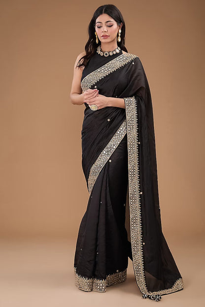 punit-balana-black-organza-silk-mirror-work-saree-set