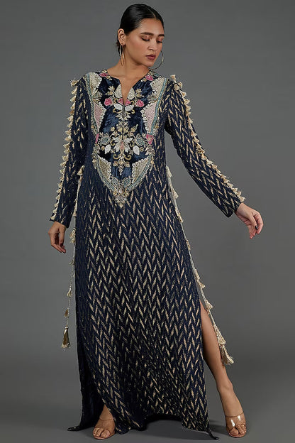 payal-singhal-navy-blue-banarasi-georgette-kaftan