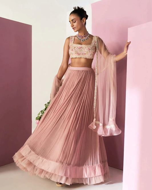 Ridhi-Mehra-Pink-Organza-Lehenga-Skirt-Set