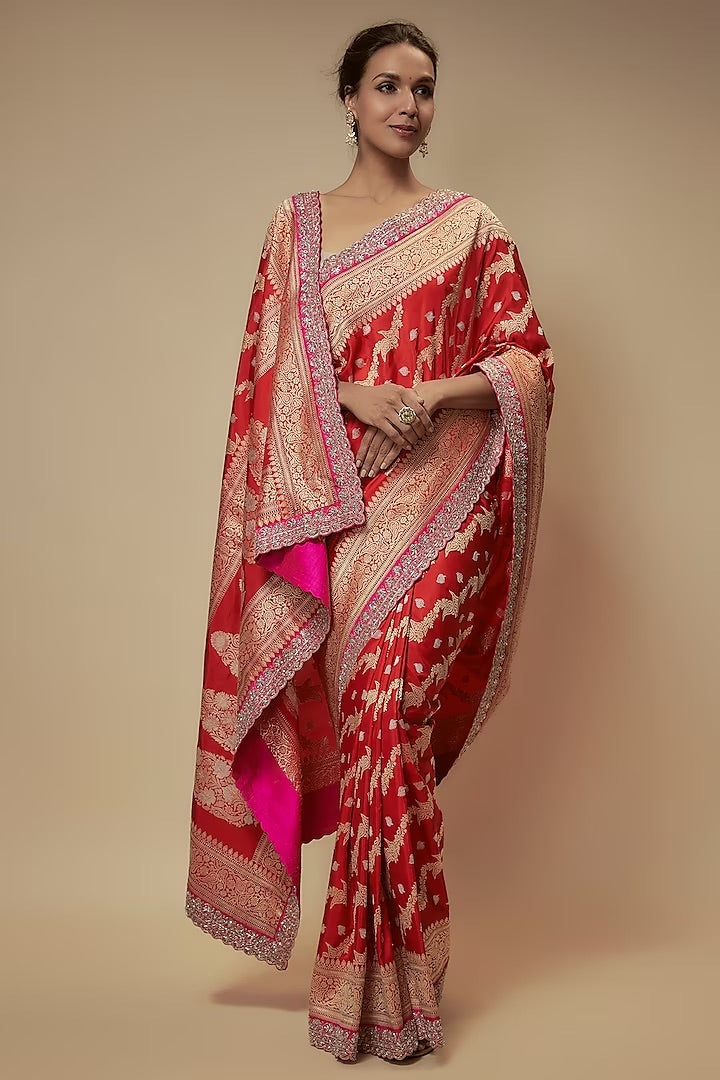 anushree-reddy-red-banarasi-silk-zardosi-embroidered-handwoven-saree-set